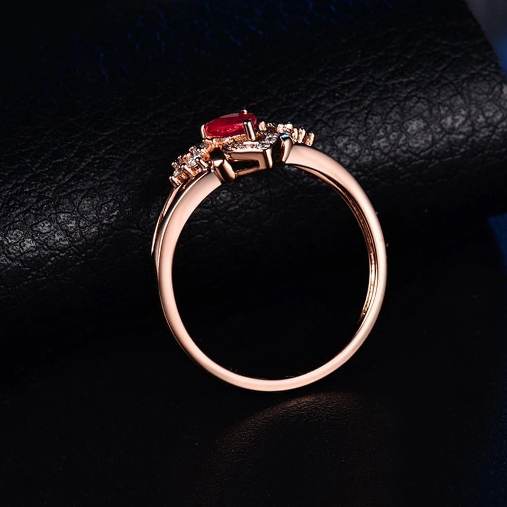 Ruby Ring For Women, 14kt Rose Gold Rings - Diamonds and Ruby Ring, Vintage Natural Pear 4x6mm Red Ruby Ring & Real Diamonds Gemstone Rings For Couple Engagement Ring