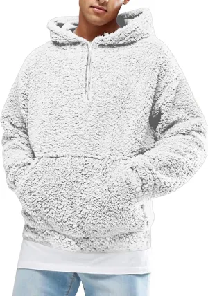 Runcati Mens Fuzzy Sherpa Pullover Hoodie Sweatshirts Long Sleeve Sport Front Pocket Military Fall Outwear Winter Hooded