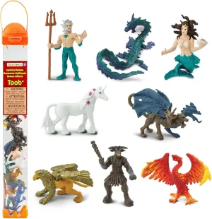 Safari Ltd. Mythical Realm TOOB - 8 Mini Figurines: Chimera, Griffin, Phoenix, Unicorn, Sea Dragon, Minotaur, Poseidon, & Mermaid - Mythology Educational Toy Figures for Boys, Girls & Kids Ages 3 