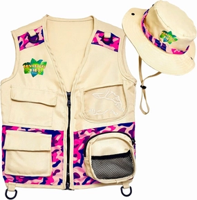 Safari Kidz Outdoor Explorer Kit - Pink Camouflage Cargo Vest and Hat Set, Backyard Nature Adventures, Washable Costume