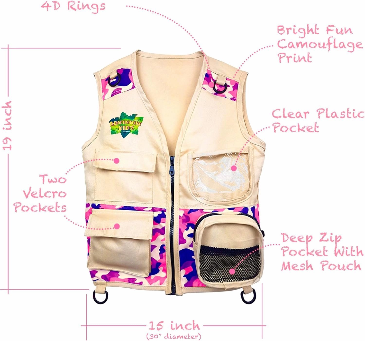 Safari Kidz Outdoor Explorer Kit - Pink Camouflage Cargo Vest and Hat Set, Backyard Nature Adventures, Washable Costume