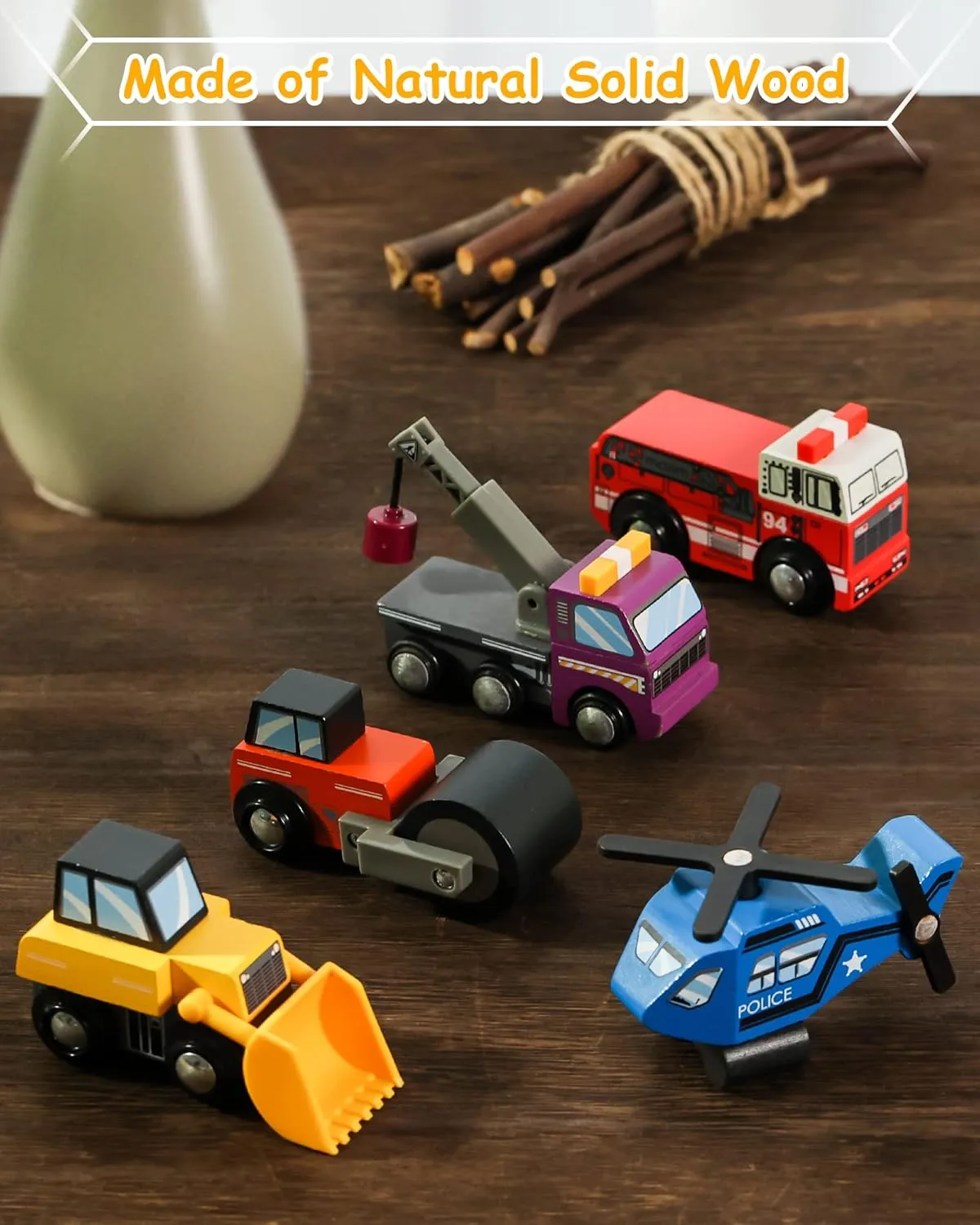 SainSmart Jr. Wooden Train Set Accessories Toy Cars (10 PCS), Compatible with All Major Brands, Gift for Toddlers and Kids Aged 3 