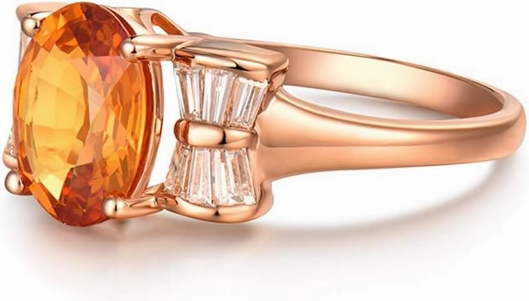 Sapphire Ring For Women, 14K Rose Gold Rings - Sapphire and Diamond Ring, Natural Orange Sapphire Gemstone Rings & Real Diamond Orange Ring For Couple Engagement Ring