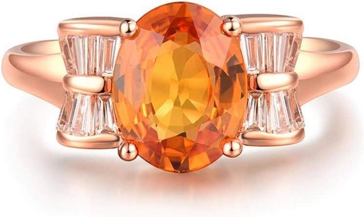 Sapphire Ring For Women, 14K Rose Gold Rings - Sapphire and Diamond Ring, Natural Orange Sapphire Gemstone Rings & Real Diamond Orange Ring For Couple Engagement Ring