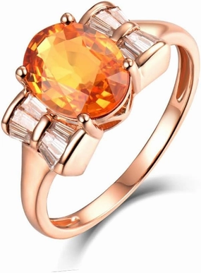 Sapphire Ring For Women, 14K Rose Gold Rings - Sapphire and Diamond Ring, Natural Orange Sapphire Gemstone Rings & Real Diamond Orange Ring For Couple Engagement Ring
