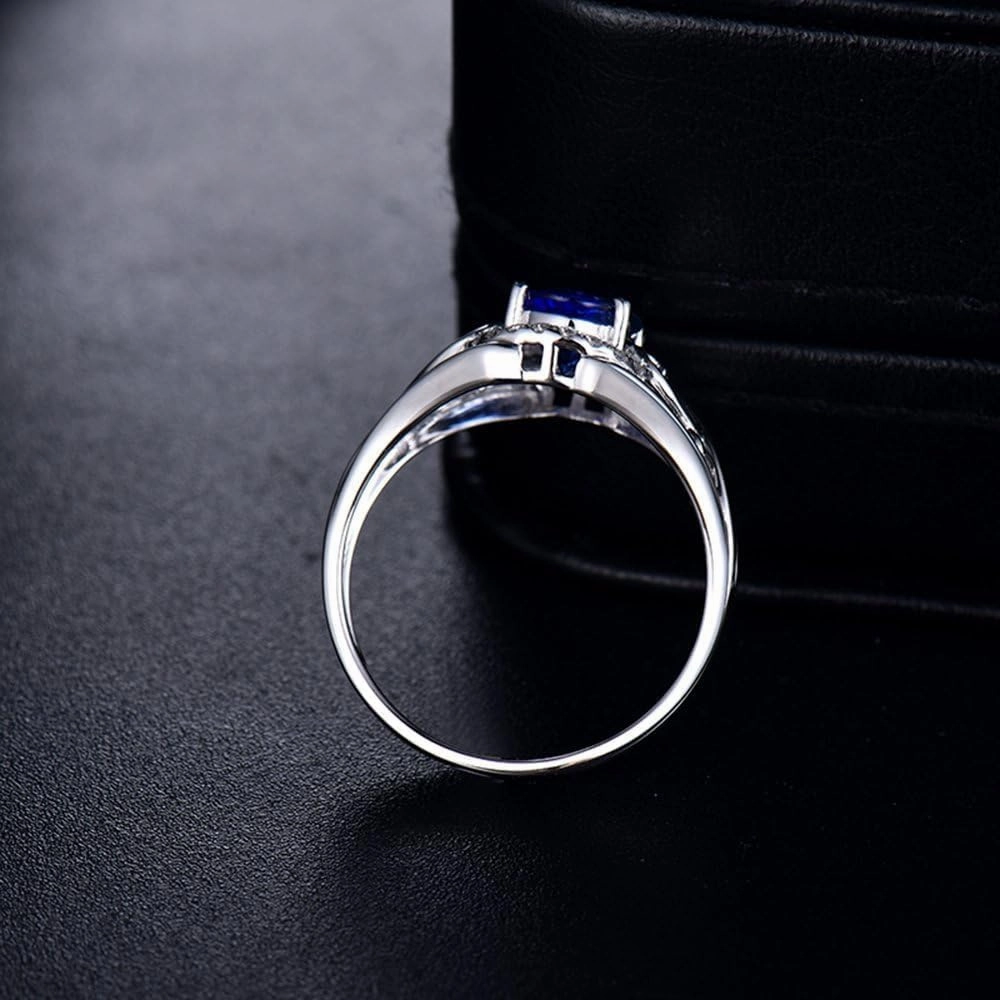 Sapphire Ring For Women, 14K Solid White Gold Rings - Blue Sapphire Ring with Diamond, Oval 6x8mm Natural Sapphire Rings & Real Diamond Gemstone Rings For Couple Engagement Ring