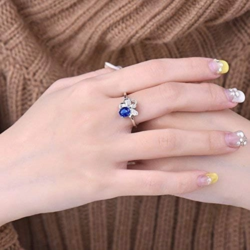 Sapphire Ring For Women, 14K White Gold Rings - Blue Sapphire Ring with Diamond, Flowers Design Natural Sapphire Rings & Real Diamond Gemstone Rings For Couple Engagement Ring