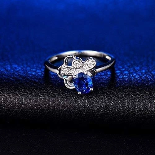 Sapphire Ring For Women, 14K White Gold Rings - Blue Sapphire Ring with Diamond, Flowers Design Natural Sapphire Rings & Real Diamond Gemstone Rings For Couple Engagement Ring