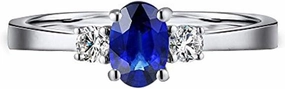 Sapphire Ring For Women, 14K White Gold Rings - Blue Sapphire Ring with Diamond, Natural Oval 4x6mm Sapphire Rings & Real Diamond Gemstone Rings For Couple Engagement Ring
