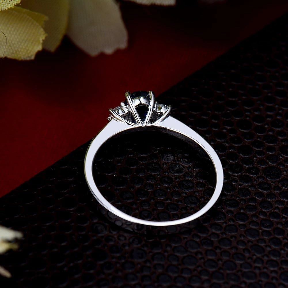 Sapphire Ring For Women, 14K White Gold Rings - Blue Sapphire Ring with Diamond, Natural Oval 4x6mm Sapphire Rings & Real Diamond Gemstone Rings For Couple Engagement Ring