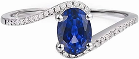 Sapphire Ring For Women, 14K White Gold Rings - Blue Sapphire Ring with Diamond, Natural Sapphire Blue Stone Ring & Real Diamond Gemstone Rings For Couple Engagement Ring