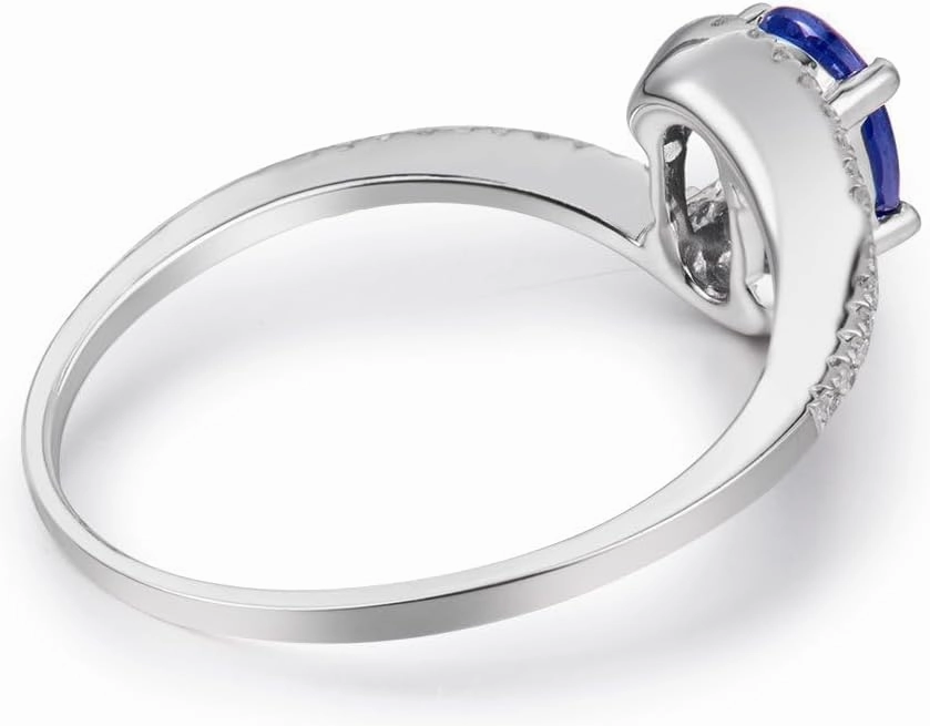 Sapphire Ring For Women, 14K White Gold Rings - Blue Sapphire Ring with Diamond, Natural Sapphire Blue Stone Ring & Real Diamond Gemstone Rings For Couple Engagement Ring