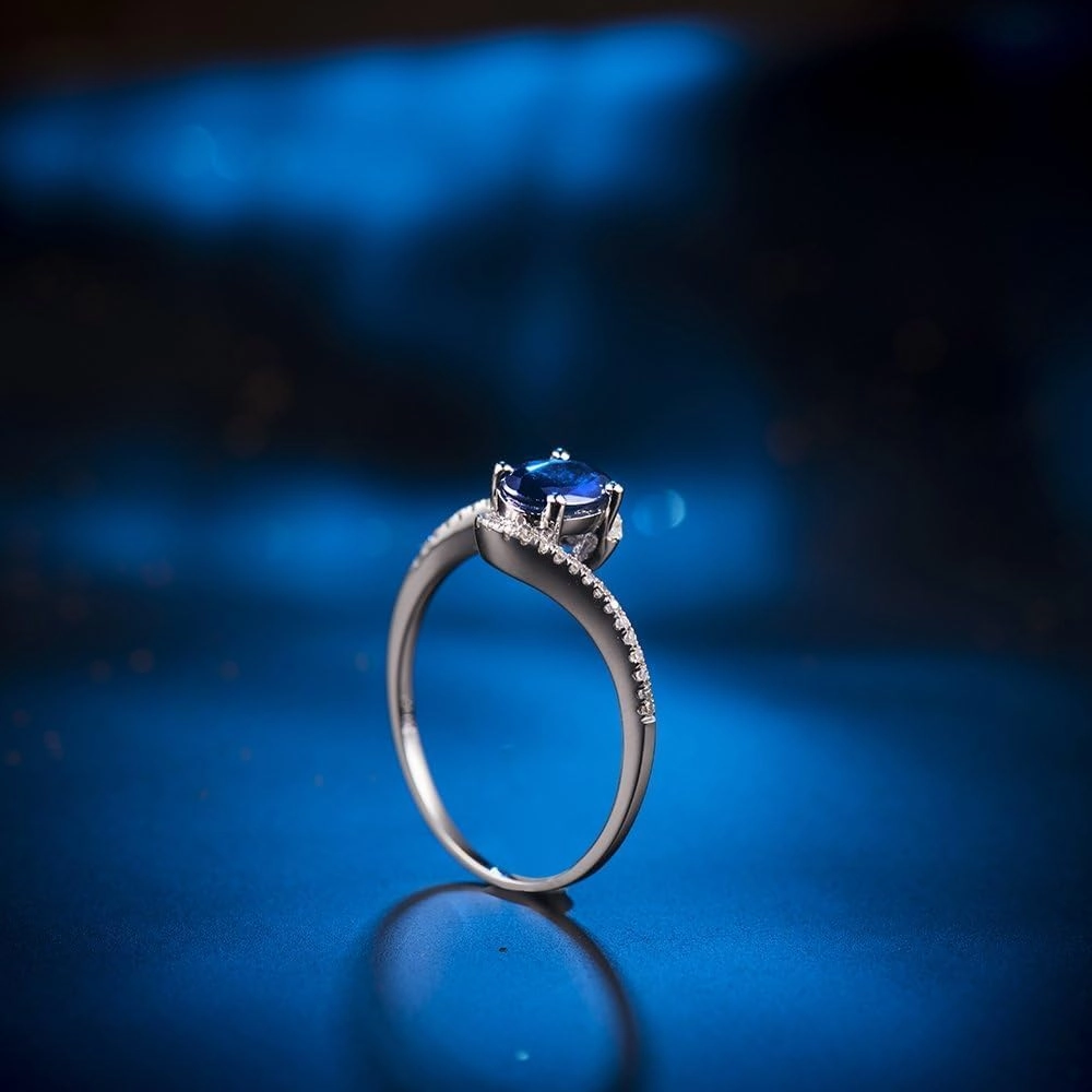 Sapphire Ring For Women, 14K White Gold Rings - Blue Sapphire Ring with Diamond, Natural Sapphire Blue Stone Ring & Real Diamond Gemstone Rings For Couple Engagement Ring