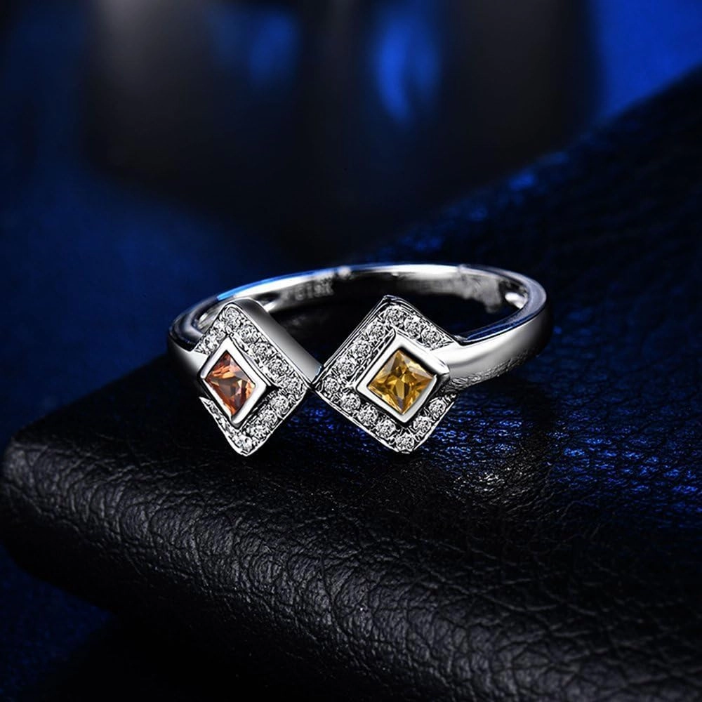 Sapphire Ring For Women, 14K White Gold Rings - Yellow Sapphire Ring with Diamond, Fancy Design Natural Sapphire Rings & Real Diamond Gemstone Rings For Couple Engagement Ring