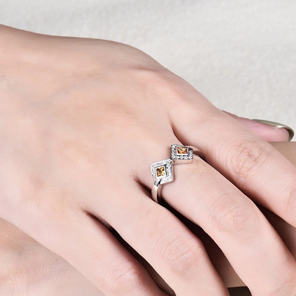 Sapphire Ring For Women, 14K White Gold Rings - Yellow Sapphire Ring with Diamond, Fancy Design Natural Sapphire Rings & Real Diamond Gemstone Rings For Couple Engagement Ring