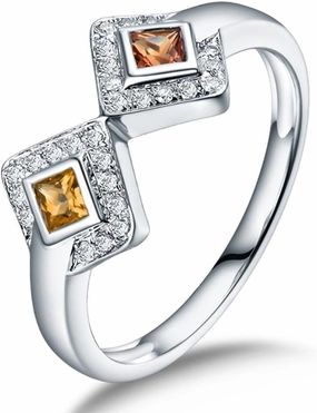 Sapphire Ring For Women, 14K White Gold Rings - Yellow Sapphire Ring with Diamond, Fancy Design Natural Sapphire Rings & Real Diamond Gemstone Rings For Couple Engagement Ring