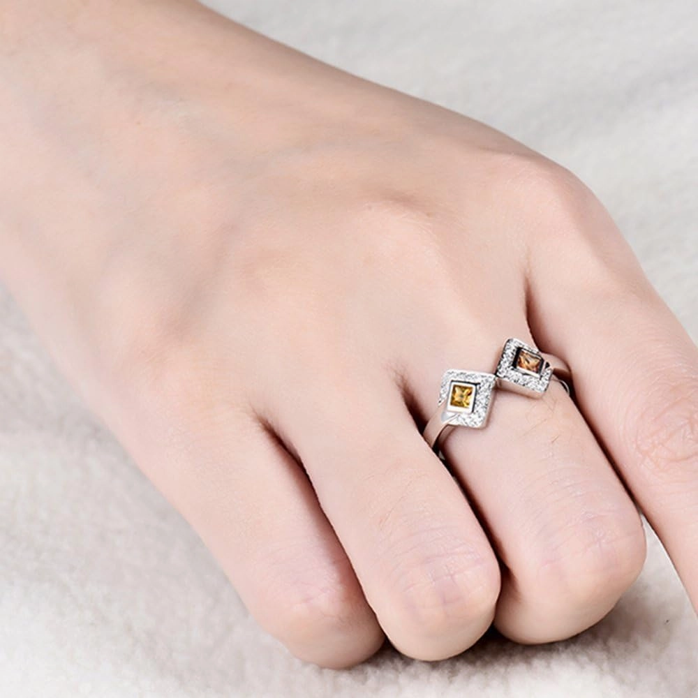 Sapphire Ring For Women, 14K White Gold Rings - Yellow Sapphire Ring with Diamond, Fancy Design Natural Sapphire Rings & Real Diamond Gemstone Rings For Couple Engagement Ring