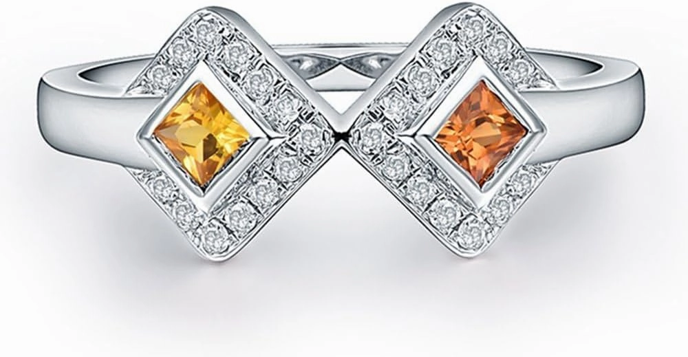 Sapphire Ring For Women, 14K White Gold Rings - Yellow Sapphire Ring with Diamond, Fancy Design Natural Sapphire Rings & Real Diamond Gemstone Rings For Couple Engagement Ring