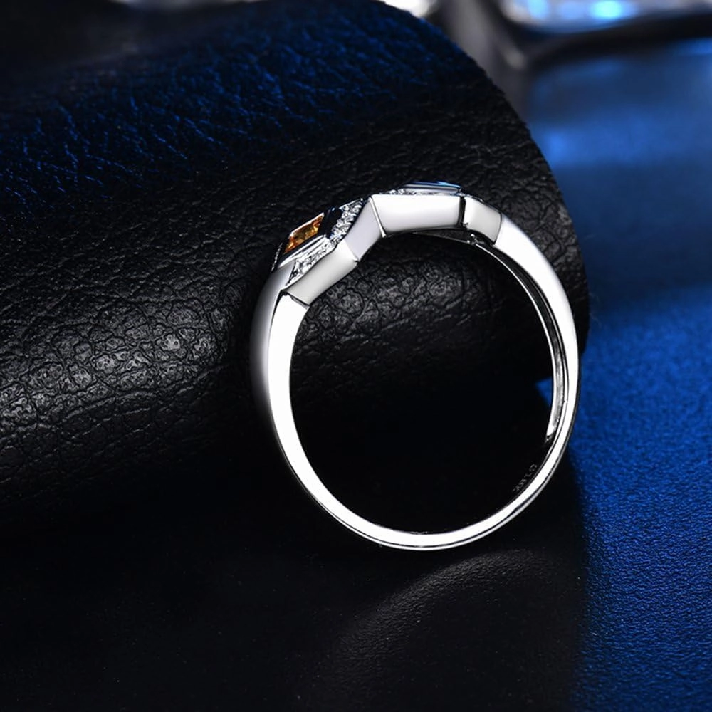 Sapphire Ring For Women, 14K White Gold Rings - Yellow Sapphire Ring with Diamond, Fancy Design Natural Sapphire Rings & Real Diamond Gemstone Rings For Couple Engagement Ring