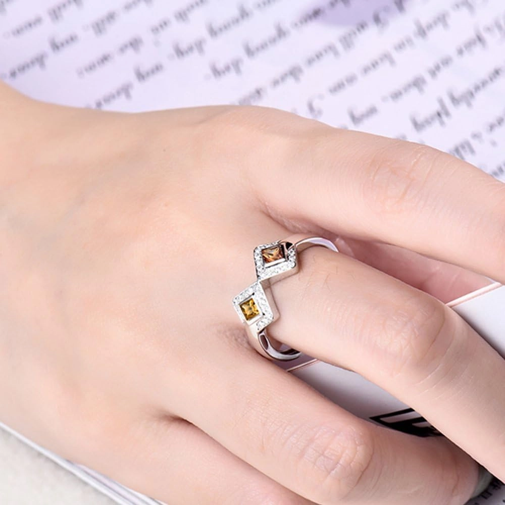 Sapphire Ring For Women, 14K White Gold Rings - Yellow Sapphire Ring with Diamond, Fancy Design Natural Sapphire Rings & Real Diamond Gemstone Rings For Couple Engagement Ring