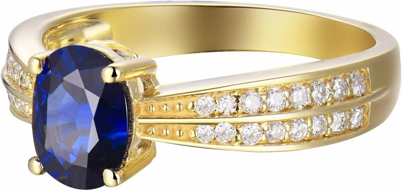 Sapphire Ring For Women,14K Yellow Gold Rings - Sapphire and Diamond Ring, Natural Genuine Blue Sapphire Ring & Real Diamond Gemstone Rings For Couple Engagement Ring