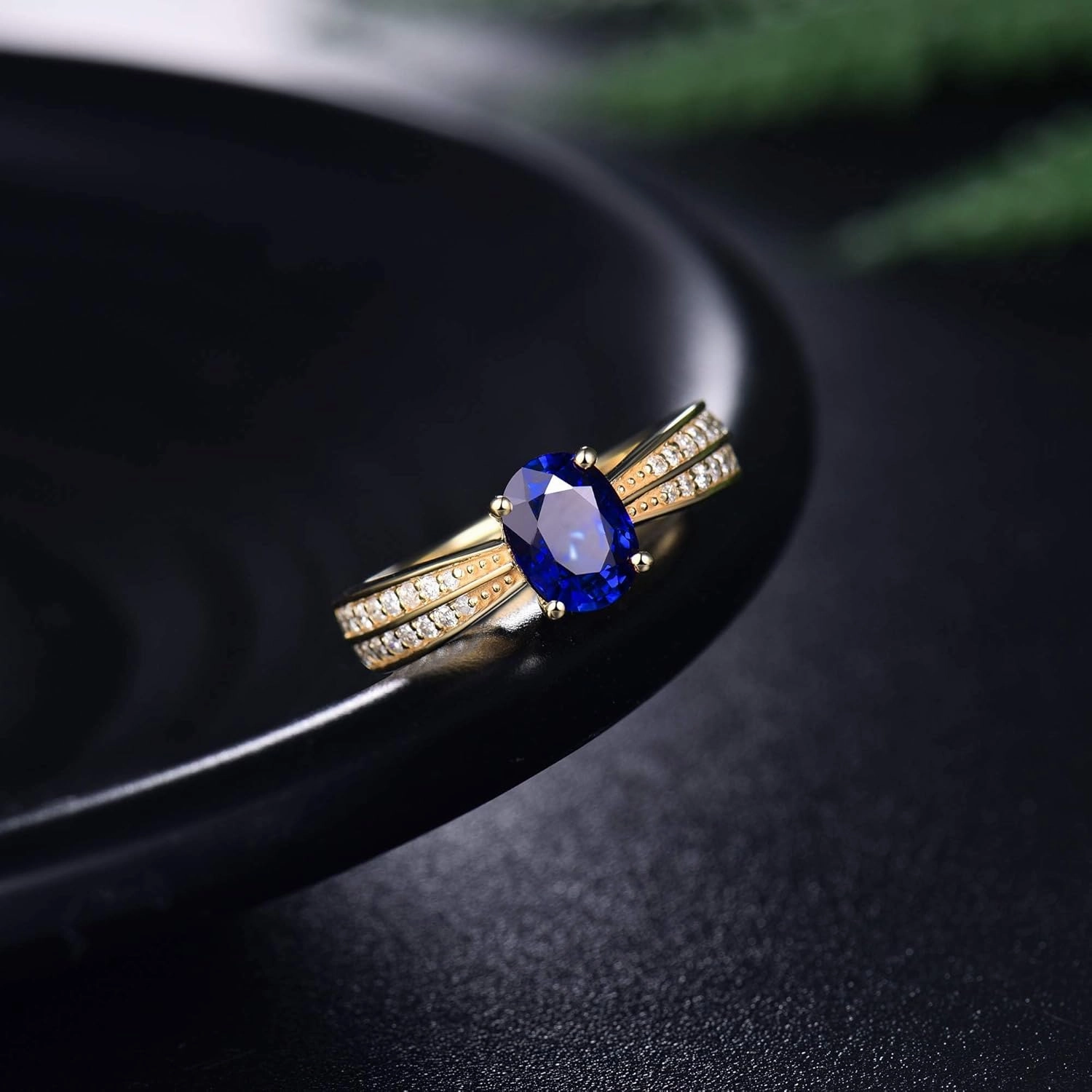 Sapphire Ring For Women,14K Yellow Gold Rings - Sapphire and Diamond Ring, Natural Genuine Blue Sapphire Ring & Real Diamond Gemstone Rings For Couple Engagement Ring