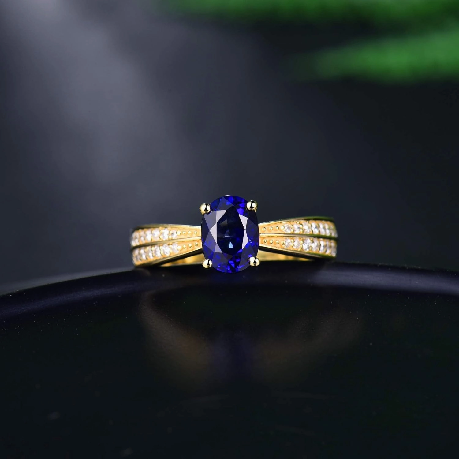 Sapphire Ring For Women,14K Yellow Gold Rings - Sapphire and Diamond Ring, Natural Genuine Blue Sapphire Ring & Real Diamond Gemstone Rings For Couple Engagement Ring
