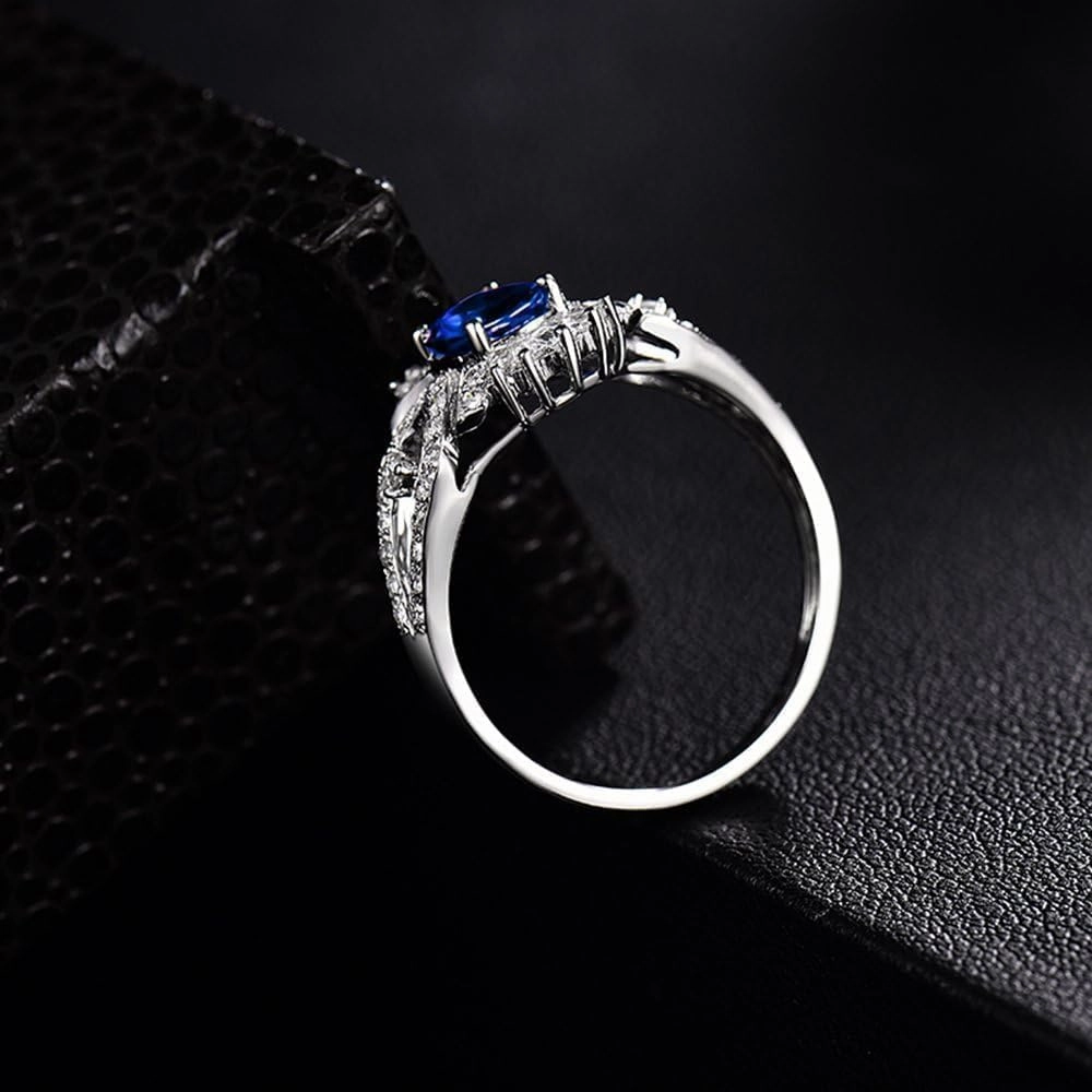 Sapphire Ring For Women, 18K Solid White Gold Rings - Blue Sapphire Ring with Diamond, Natural Sapphire Cluster Ring & Real Diamond Gemstone Rings For Couple Engagement Ring
