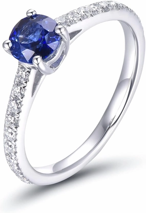 Sapphire Ring For Women,Platinum Pt900 Gold Rings - Sapphire and Diamond Ring, Natural Blue Sapphire Rings & Real Diamond Gemstone Rings For Couple Engagement Ring