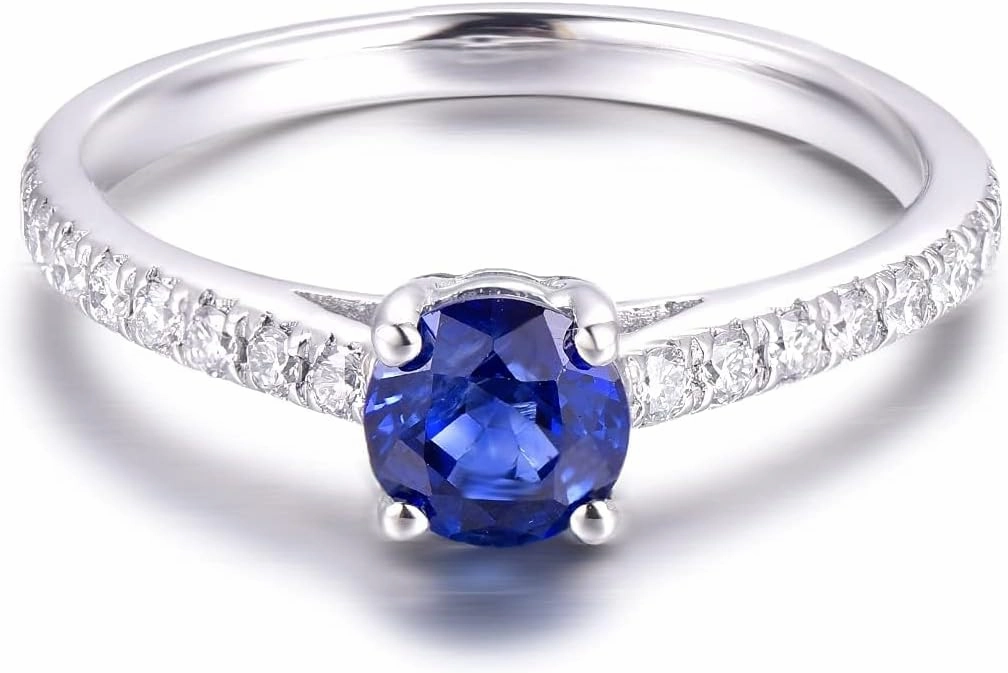 Sapphire Ring For Women,Platinum Pt900 Gold Rings - Sapphire and Diamond Ring, Natural Blue Sapphire Rings & Real Diamond Gemstone Rings For Couple Engagement Ring