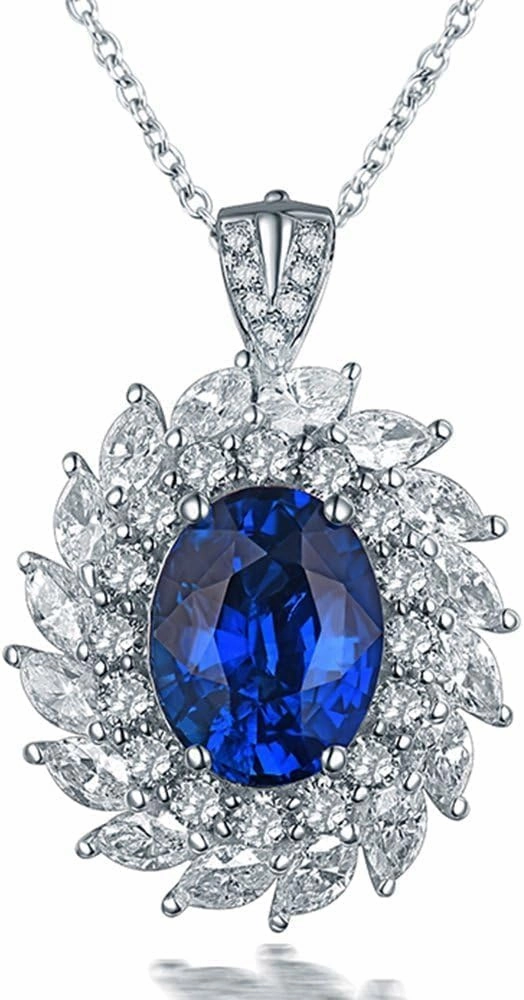 Sapphire Ring Pendant 2 in 1 Set For Women, 18K White Gold Rings - Blue Sapphire Ring with Diamond, Natural Sapphire Rings and Real Diamond Ring For Couple Engagement Ring & Necklace