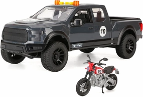SASBSC Toy Pickup Trucks for 3 4 5 Year Old Boys 1:18 Friction Power Truck Toy with Motorcycle Plastic Big Trucks with Lights and Sounds Gift Toy Cars for Kids Ages 3-5 …