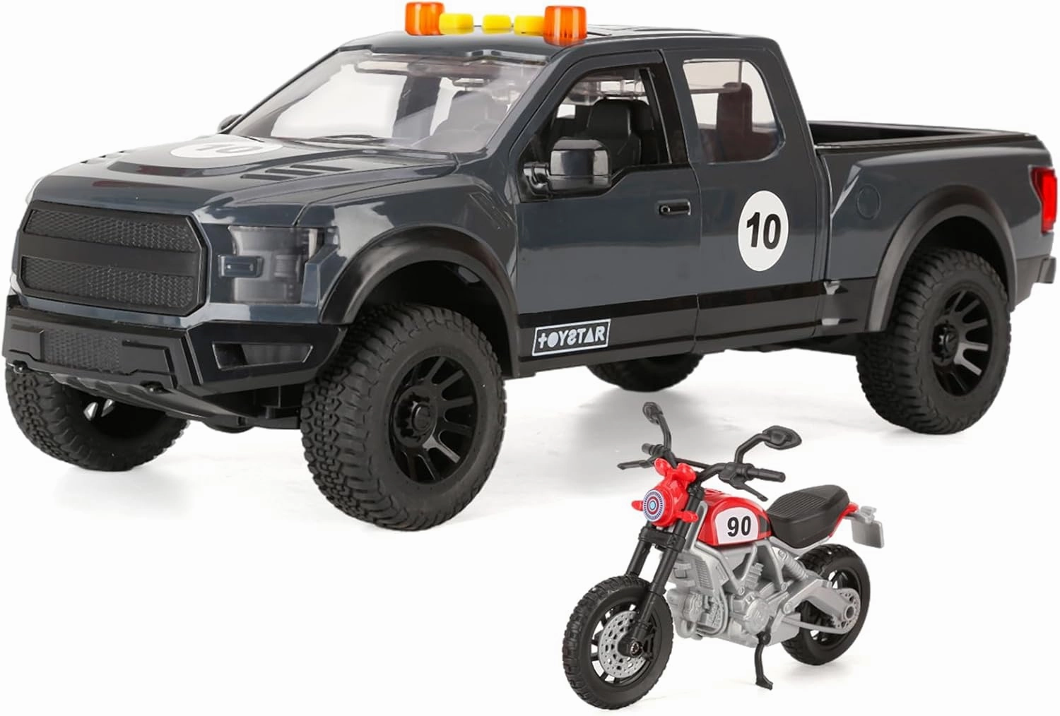 SASBSC Toy Pickup Trucks for 3 4 5 Year Old Boys 1:18 Friction Power Truck Toy with Motorcycle Plastic Big Trucks with Lights and Sounds Gift Toy Cars for Kids Ages 3-5 …