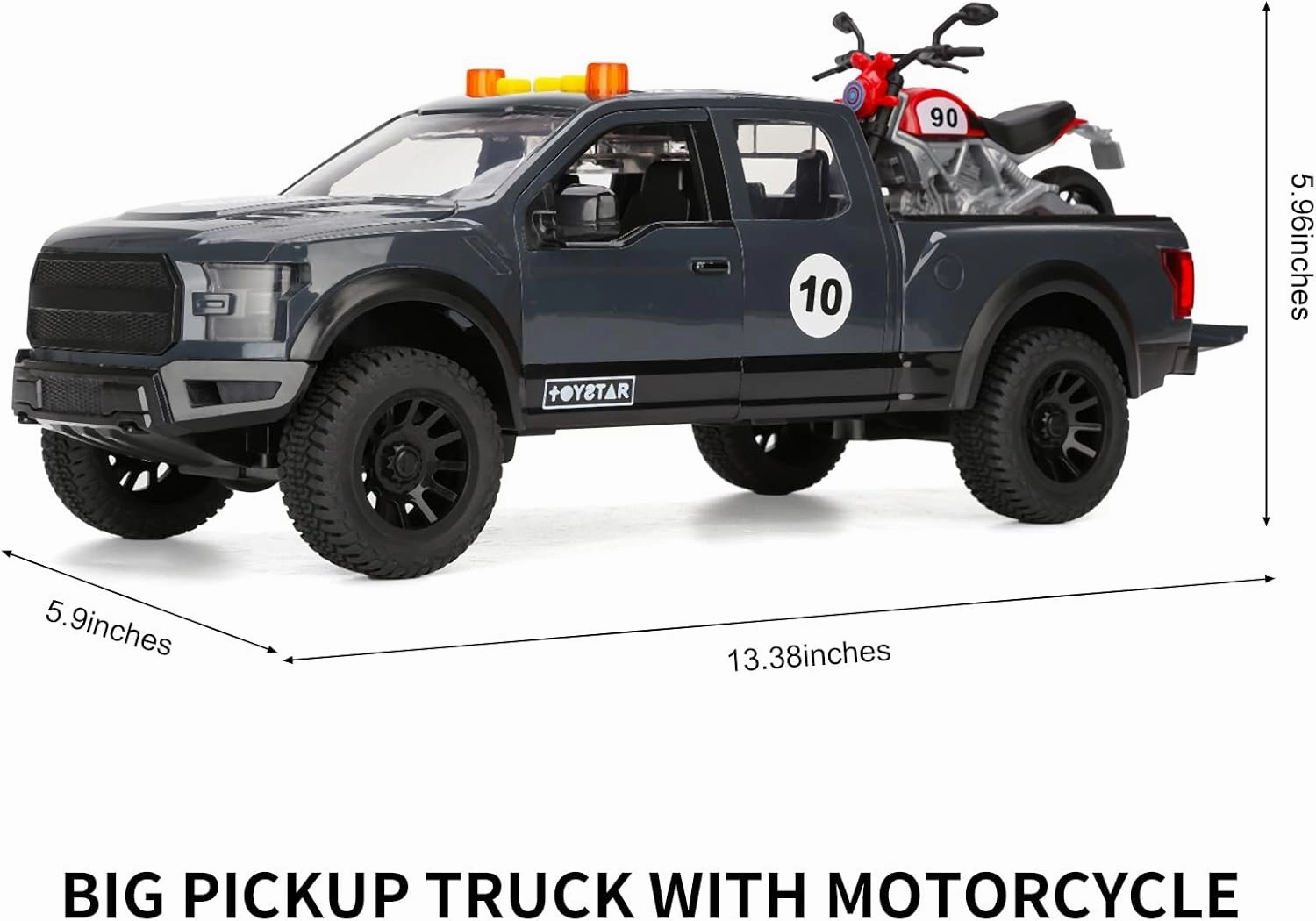 SASBSC Toy Pickup Trucks for 3 4 5 Year Old Boys 1:18 Friction Power Truck Toy with Motorcycle Plastic Big Trucks with Lights and Sounds Gift Toy Cars for Kids Ages 3-5 …