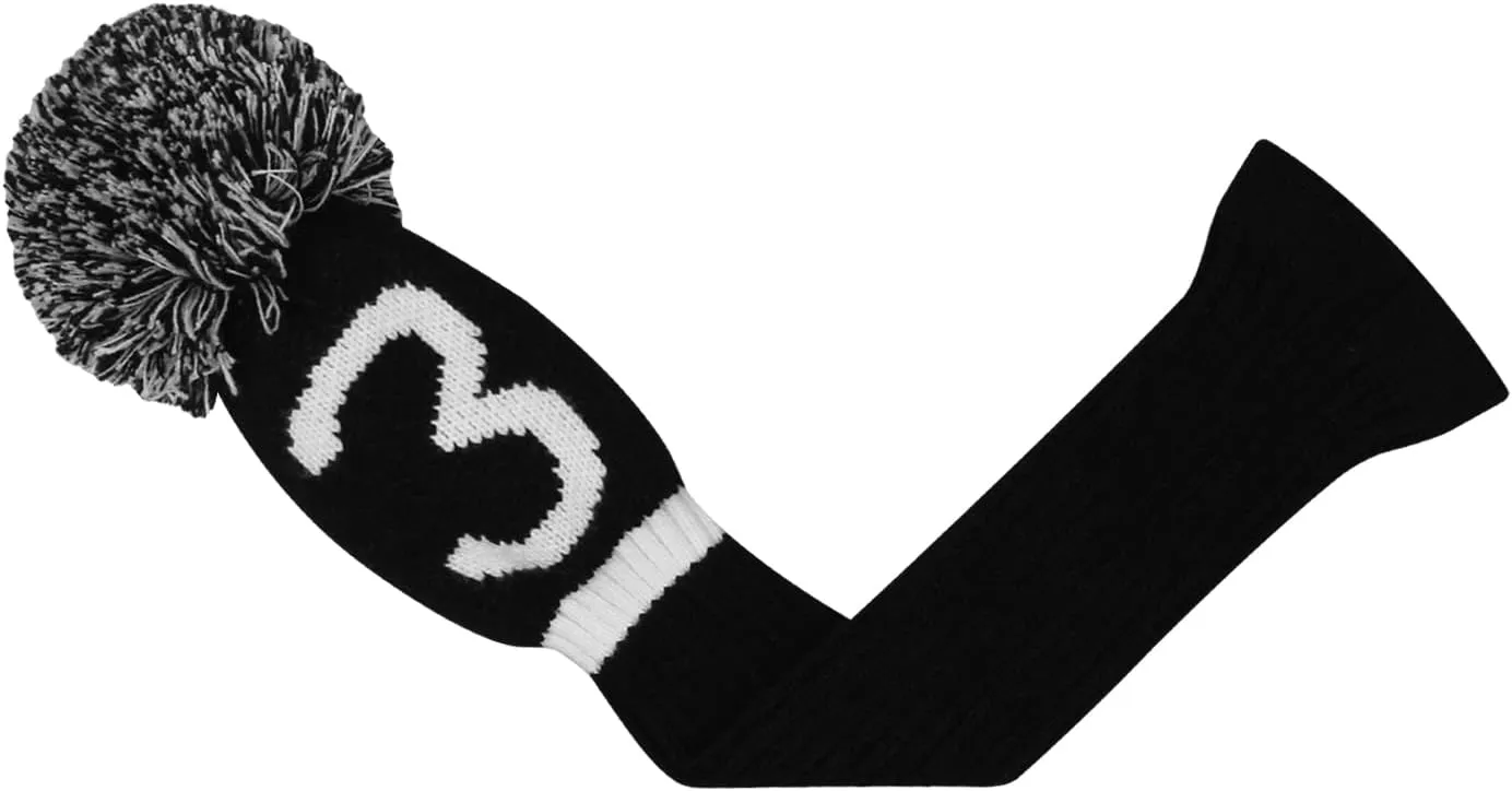 Scott Edward Knit Golf Club Cover with a Pom Set of 5 Head Covers Protect Driver Wood(460cc) 1 Fairway Wood2 and Hybrid/UT2 with Rotating Club Number Tags