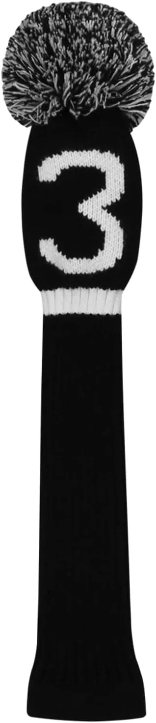 Scott Edward Knit Golf Club Cover with a Pom Set of 5 Head Covers Protect Driver Wood(460cc) 1 Fairway Wood2 and Hybrid/UT2 with Rotating Club Number Tags