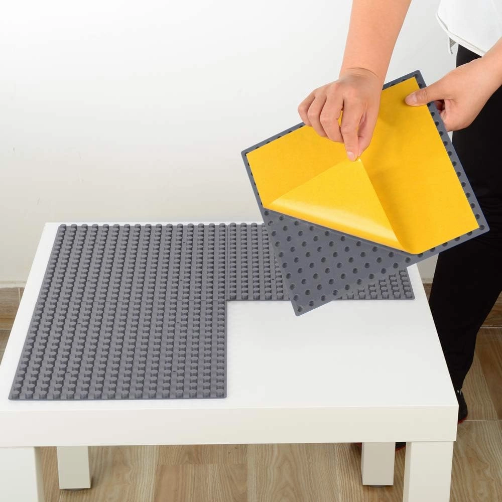Self-Adhesive Baseplates Compatible with DUPLO, Peel-and-Stick Baseplate for DIY Play Table or Wall - 4 Pack (10" x 10") (Black)