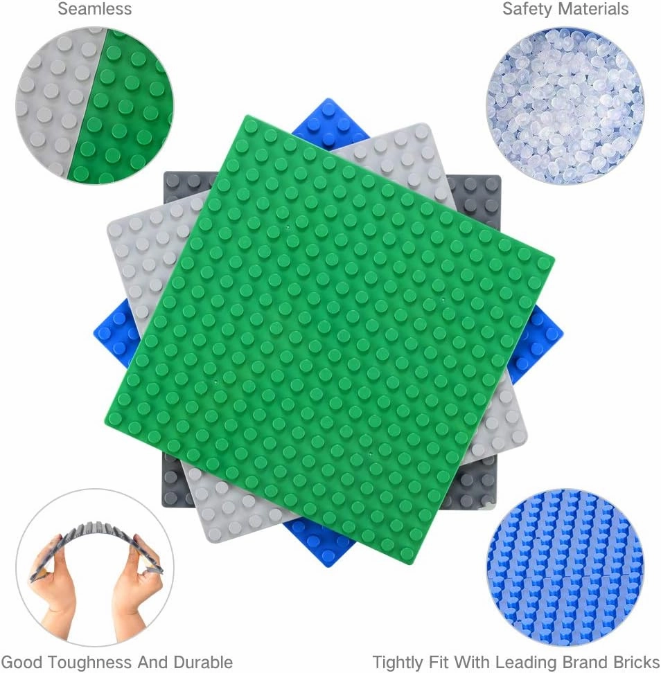 Self-Adhesive Baseplates Compatible with DUPLO, Peel-and-Stick Baseplate for DIY Play Table or Wall - 4 Pack (10" x 10") (Black)