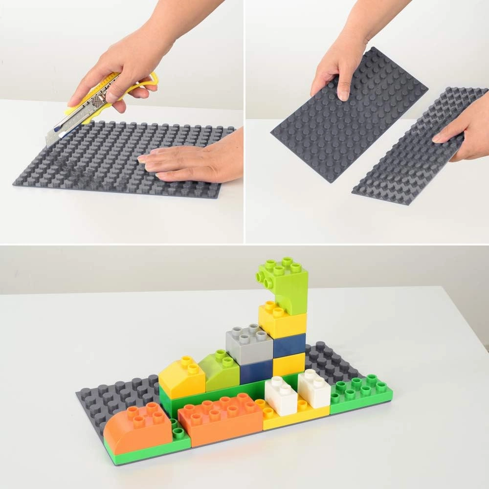 Self-Adhesive Baseplates Compatible with DUPLO, Peel-and-Stick Baseplate for DIY Play Table or Wall - 4 Pack (10" x 10") (Black)
