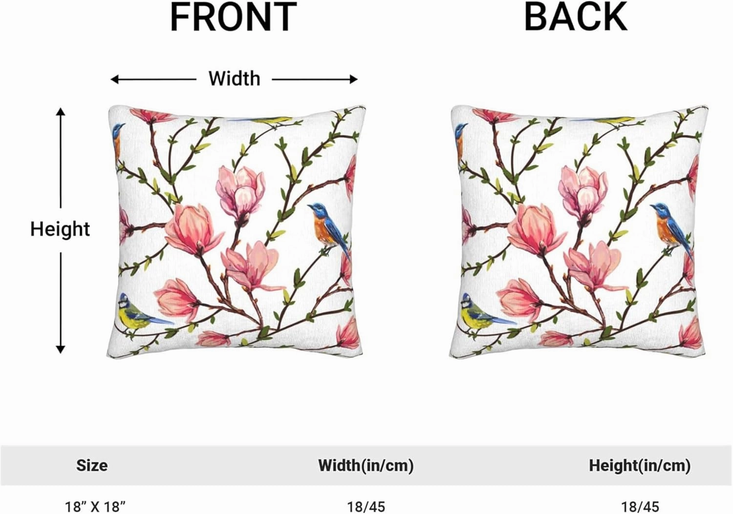 Set of 2 Birds on Magnolia Branches Throw Pillow Covers 18X18 in Tropical Flowers Decorative Throw Pillows Home Decor Pillowcase Linen Square Cushion Cover for Living Room Bedroom Bed