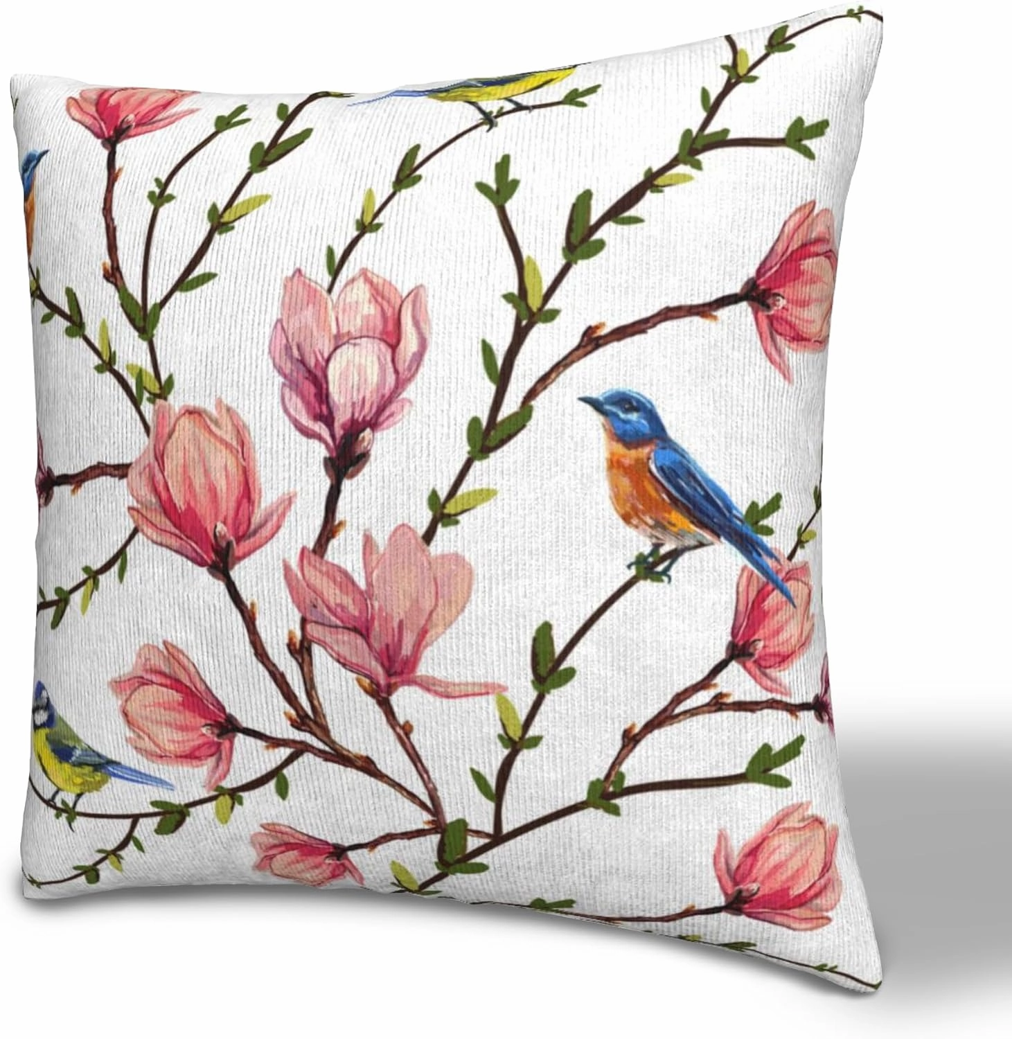 Set of 2 Birds on Magnolia Branches Throw Pillow Covers 18X18 in Tropical Flowers Decorative Throw Pillows Home Decor Pillowcase Linen Square Cushion Cover for Living Room Bedroom Bed