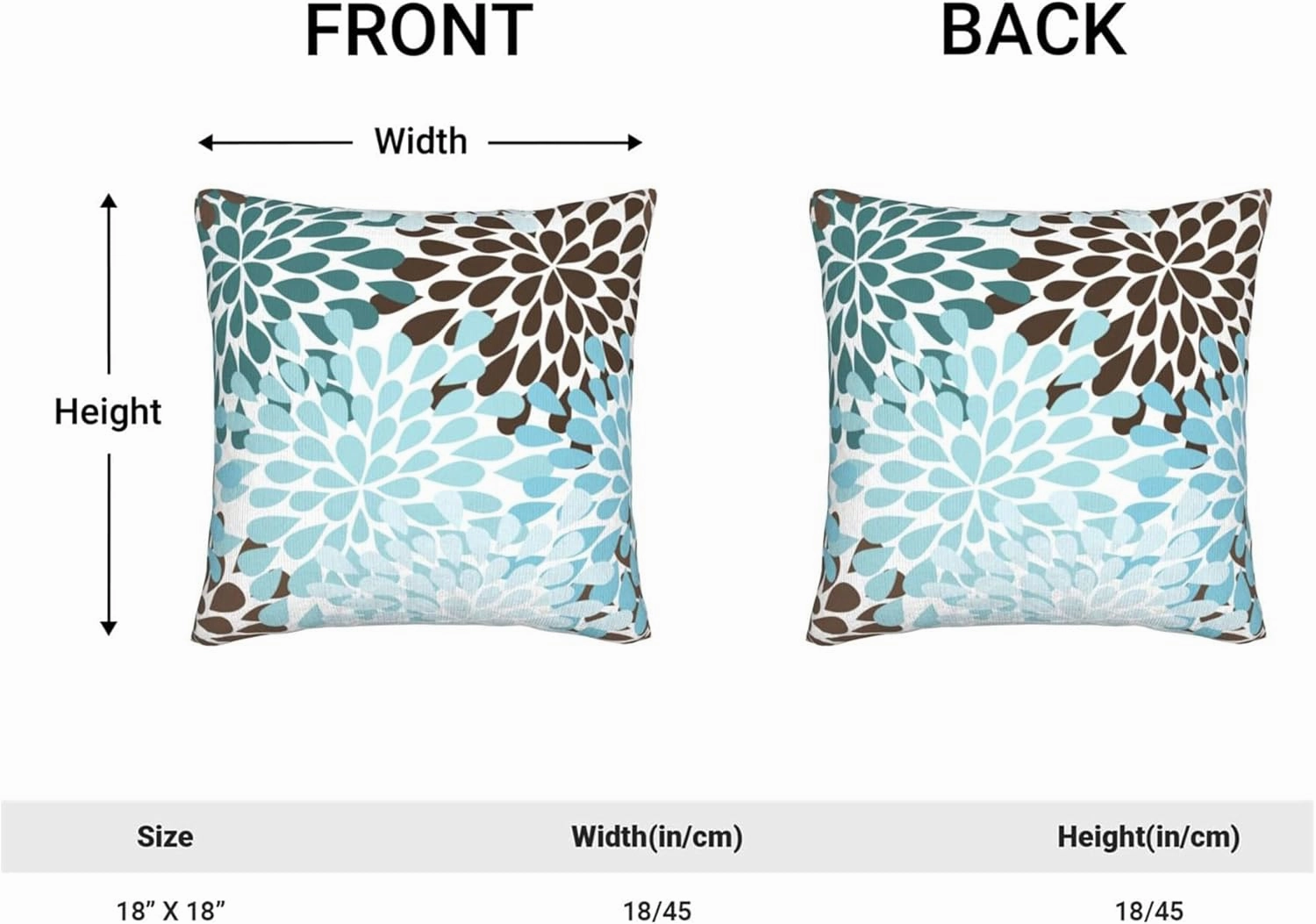 Set of 2 Blue and Brown Floral Throw Pillow Covers 18X18 in Dahlia Pinnata Flower Decorative Throw Pillows Home Decor Pillowcase Linen Square Cushion Cover for Living Room Bedroom Outdoor