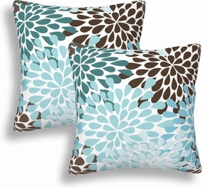 Set of 2 Blue and Brown Floral Throw Pillow Covers 18X18 in Dahlia Pinnata Flower Decorative Throw Pillows Home Decor Pillowcase Linen Square Cushion Cover for Living Room Bedroom Outdoor