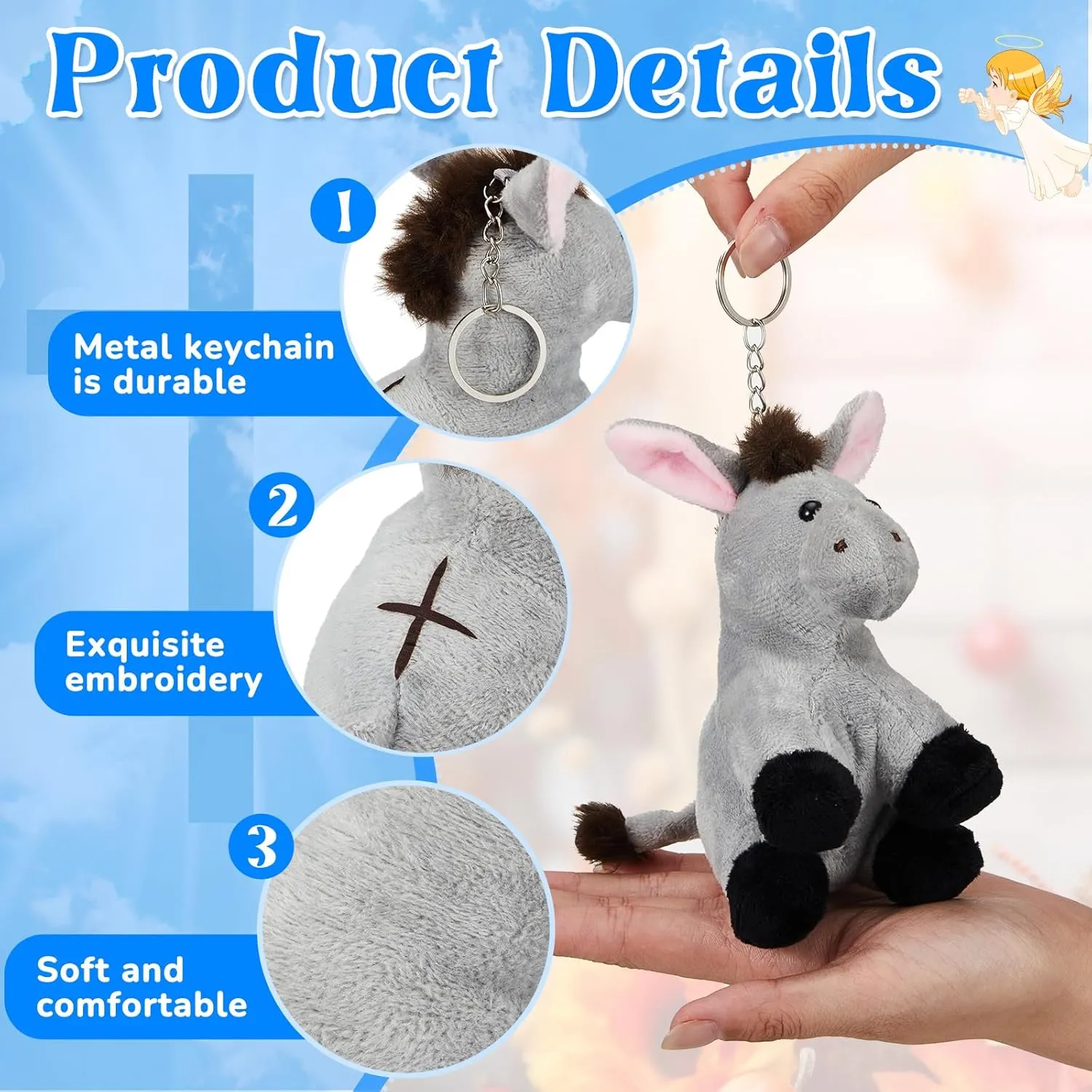 Shappy 12 Pack Easter Donkey Plush Animal 5 Inch Nativity Donkey Stuffed Toy Keychain Religious Jesus Stuffed Animal Decorations Christian Gifts for First Communion Christening Christmas