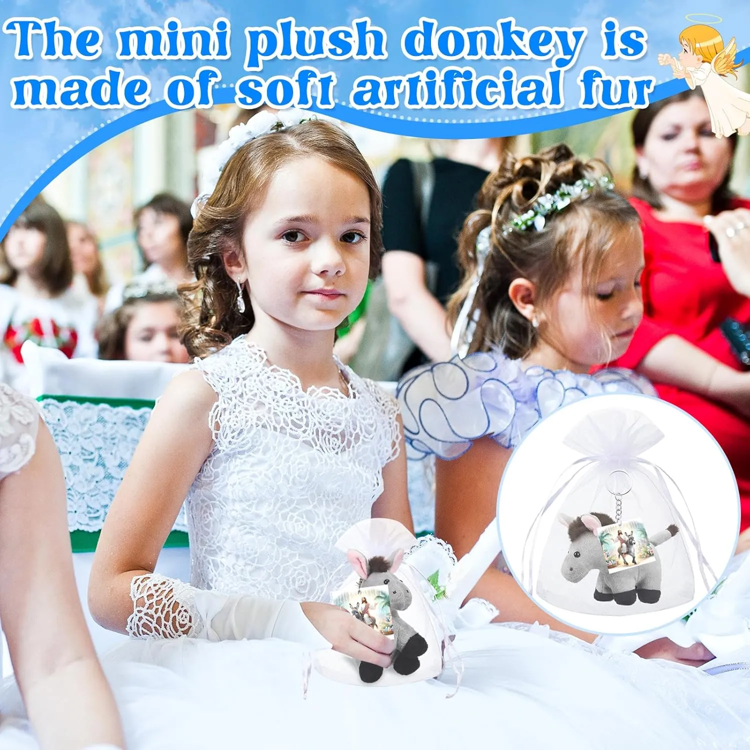 Shappy 12 Pack Easter Donkey Plush Animal 5 Inch Nativity Donkey Stuffed Toy Keychain Religious Jesus Stuffed Animal Decorations Christian Gifts for First Communion Christening Christmas
