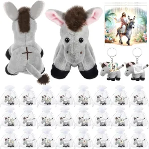 Shappy 12 Pack Easter Donkey Plush Animal 5 Inch Nativity Donkey Stuffed Toy Keychain Religious Jesus Stuffed Animal Decorations Christian Gifts for First Communion Christening Christmas