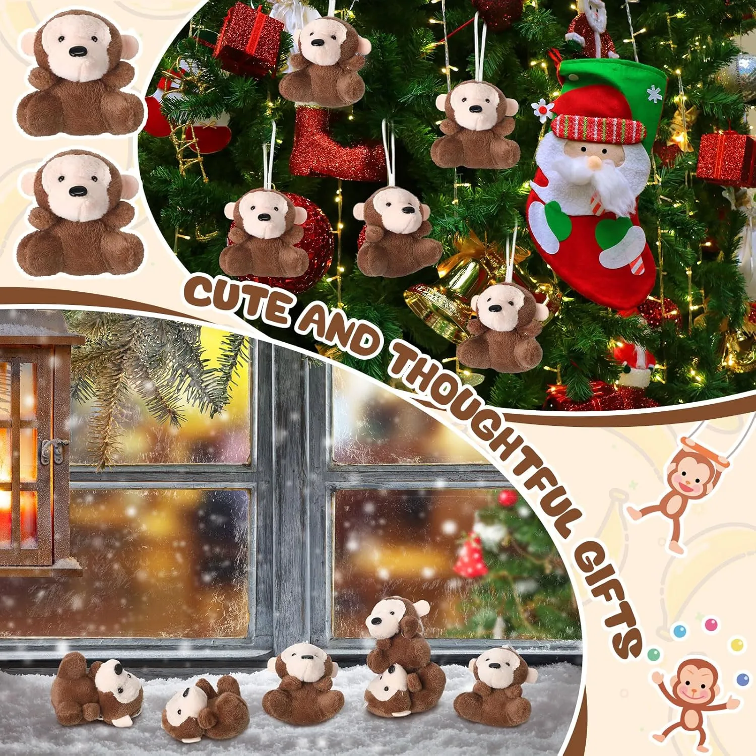 Shappy 50 Pcs Mini Animal Plush Toys Small Stuffed Animals Bulk Cute Tiny Plushies Keychains for Gift Party Carnival Prize(Monkey)