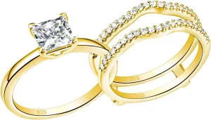 SHELOVES Solitaire Princess CZ Engagement Rings Set Wedding Band Guard Ring Enhancers Sterling Silver 5-12