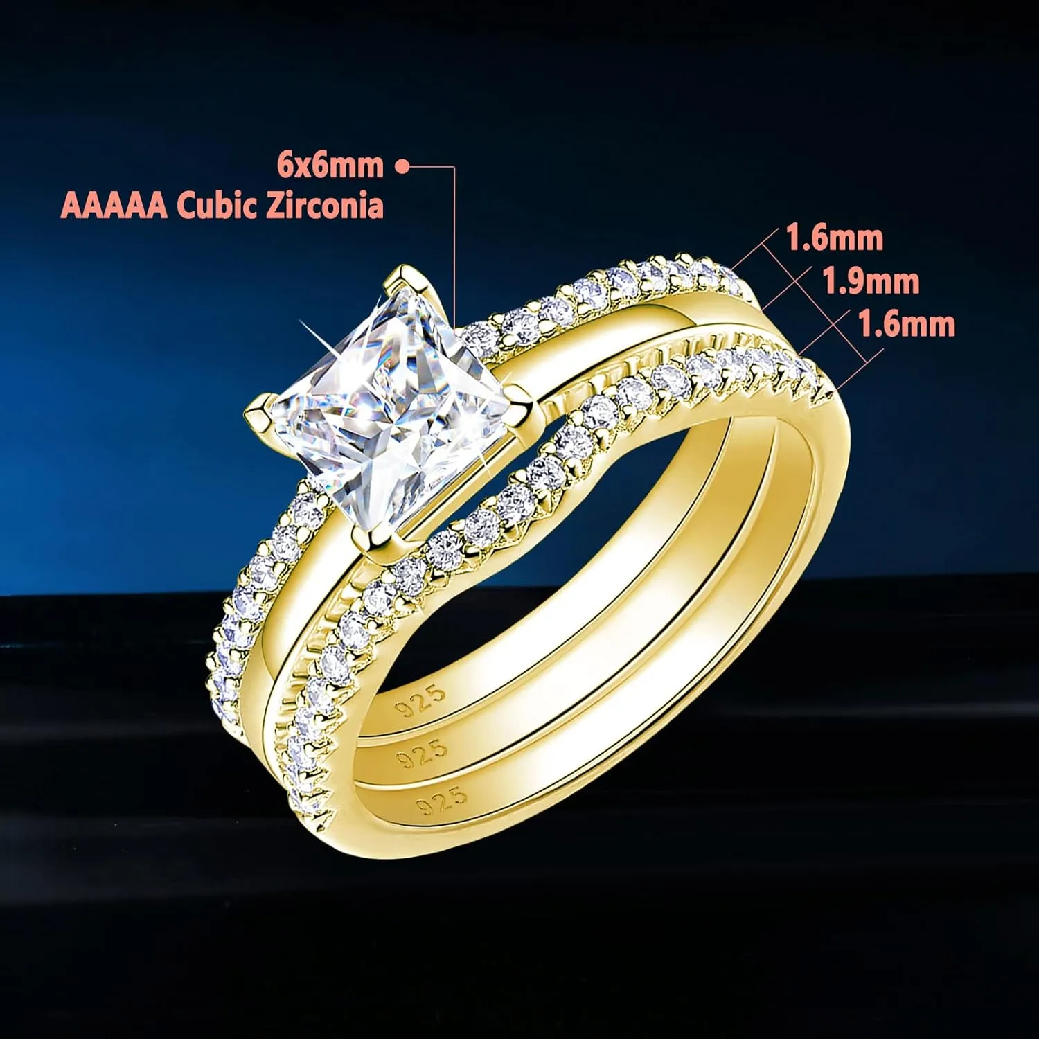 SHELOVES Solitaire Princess CZ Engagement Rings Set Wedding Band Guard Ring Enhancers Sterling Silver 5-12