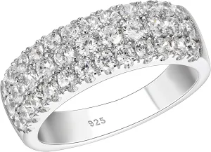 SHELOVES Three Row Eternity Ring for Women Round Cut CZ Sterling Silver Wedding Bands Rings for Her Size 5-12